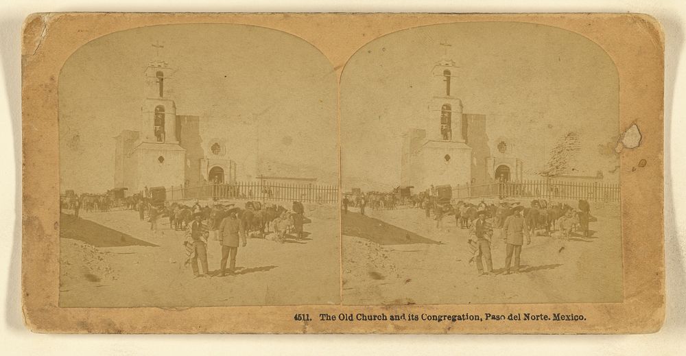 The Old Church and its Congregation, Paso del Norte, Mexico. by Benjamin West Kilburn