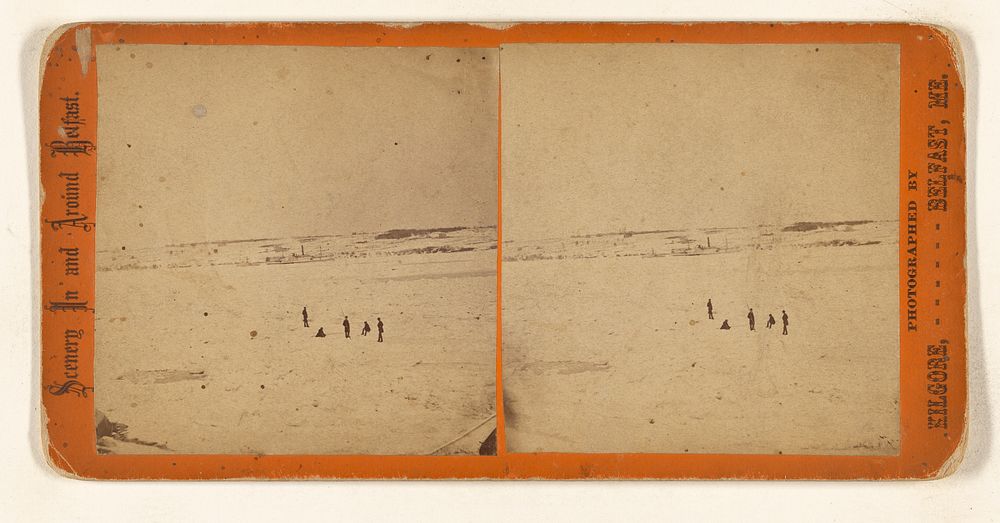 High angle long view of several people in the snow, Belfast, Maine by Henry L Kilgore