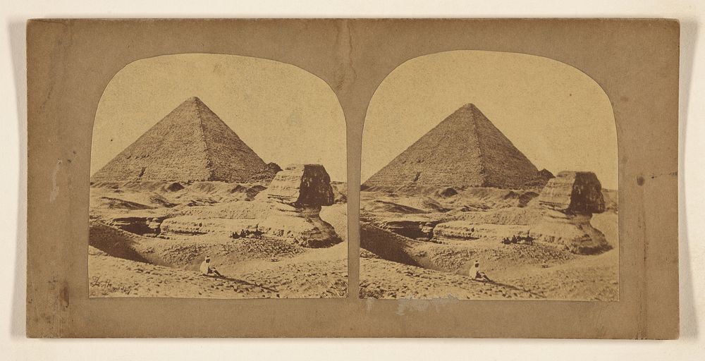 View of the Sphinx and the Great Pyramid at Geezah. by Francis Frith