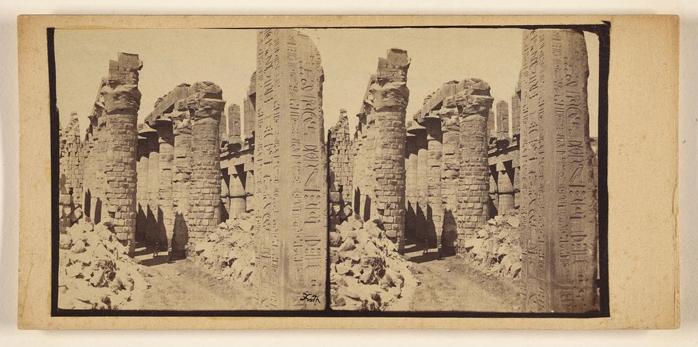 Columns & parts of Obelisk at Shathinssar II (---illeg.) Thebes by Francis Frith