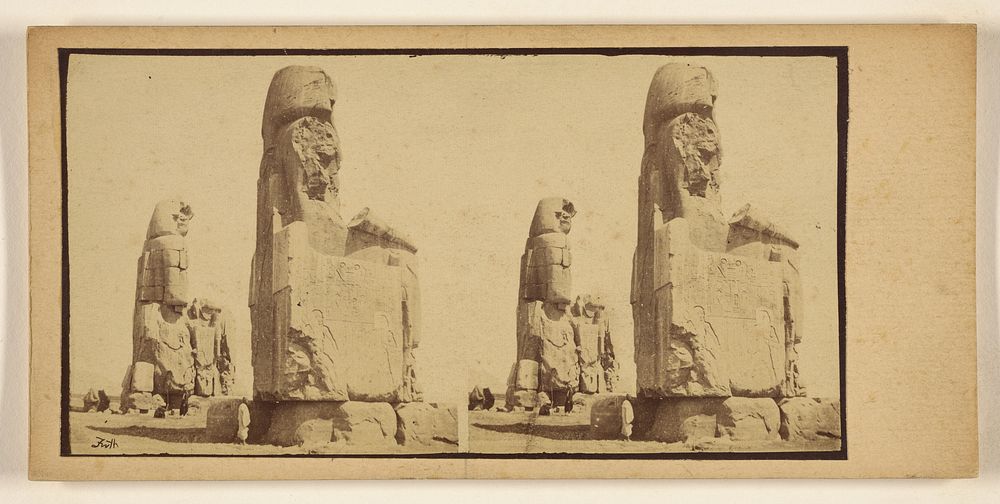 Two colossal statues of Menain, Thebes. by Francis Frith