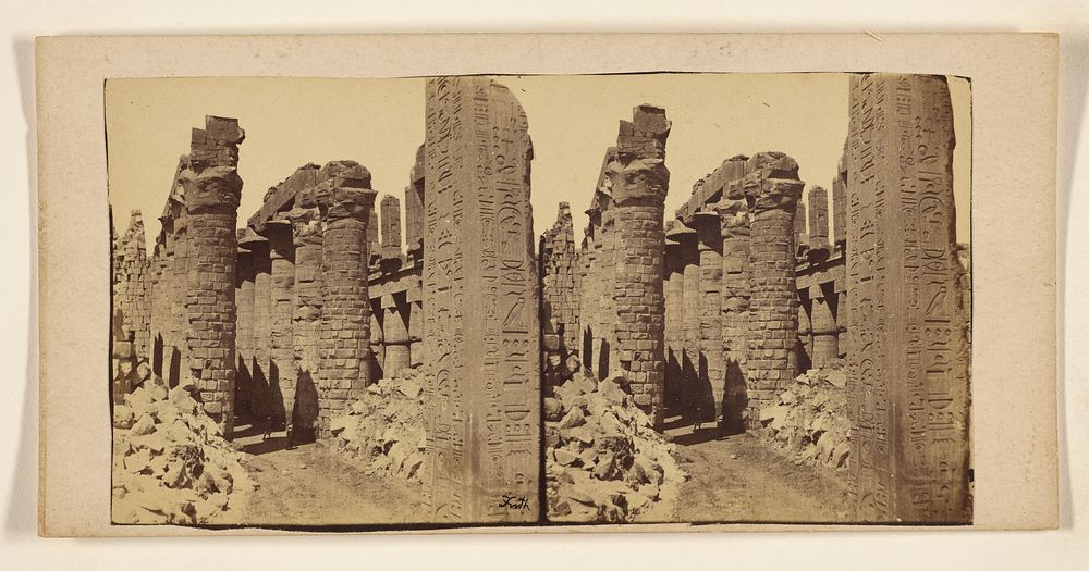 Columns and part of Obelisk Thothinses Rarnas. Thebes. by Francis Frith