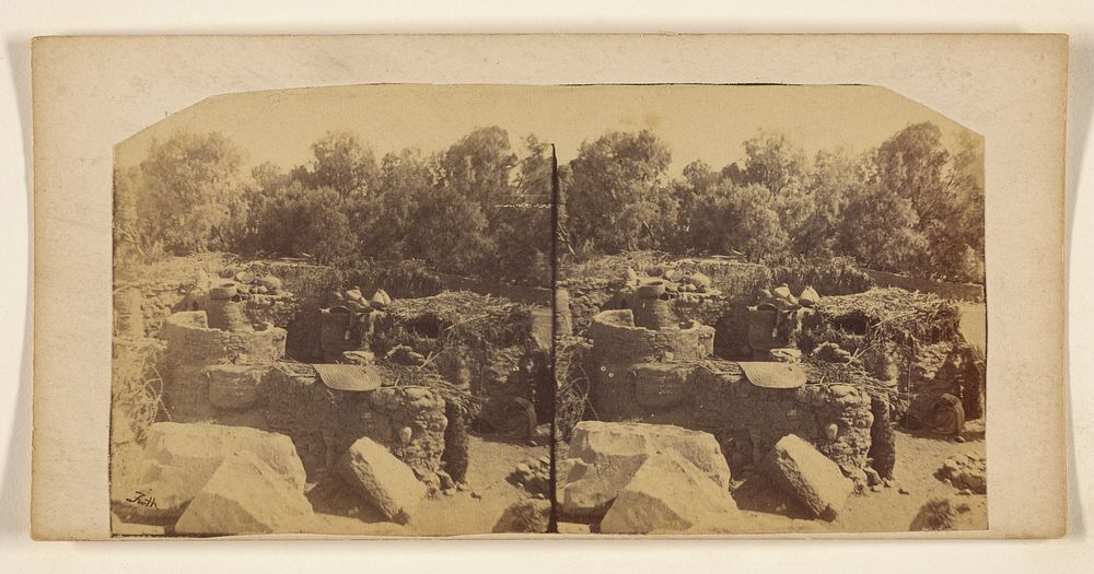 Well with pottery objects near oasis by Francis Frith