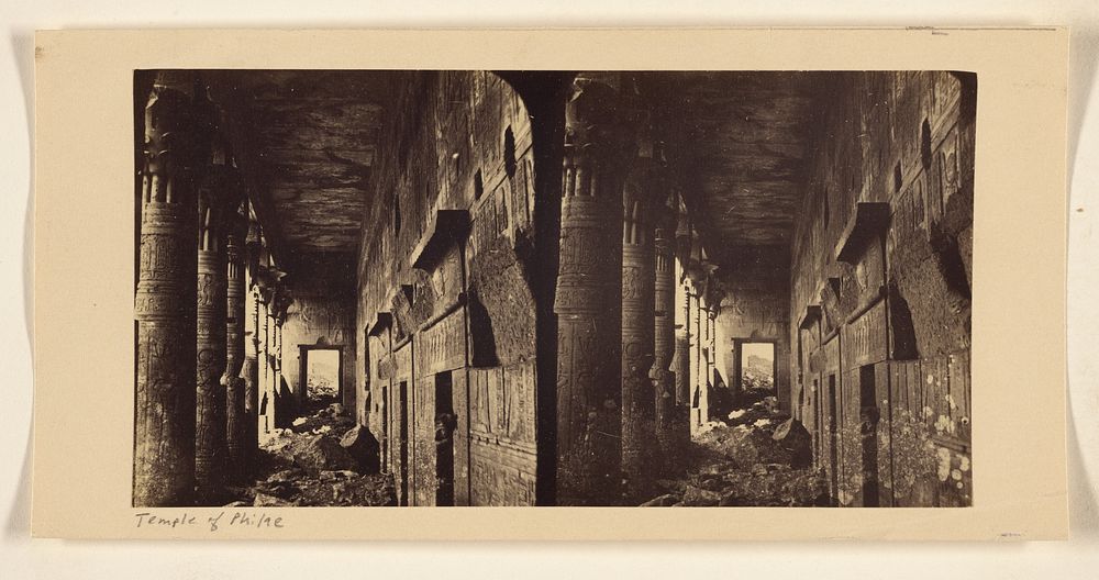 Temples on the Island of Philae. Colonnade of the Great Court Yard. by Francis Frith