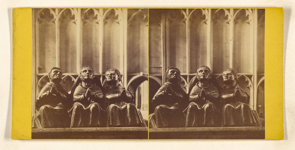 Winchester Cathedral, The Three Monks praying at the feet of the Effigy of William of Wykeham, Bishop of…