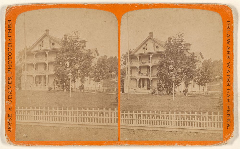 Four-storey house with white picket fence at Delaware Water Gap, Pennsylvania by Jesse A Graves