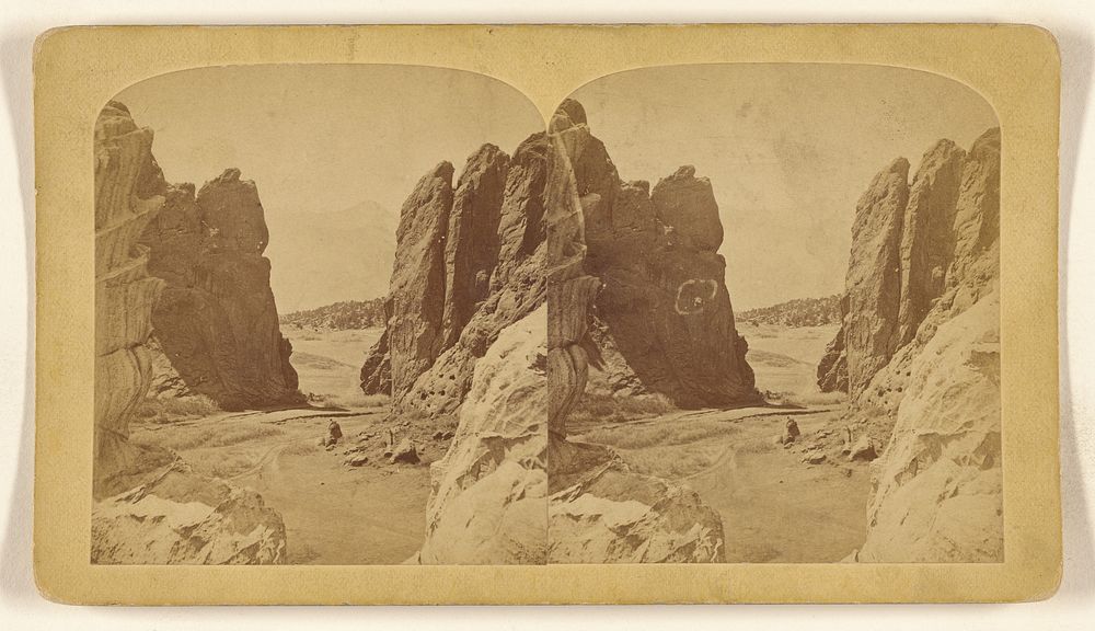 The Gateway, Entrance to the Garden of the Gods, Cameron's Cone in the distant. Formation, Red Sandstone. Height...267…