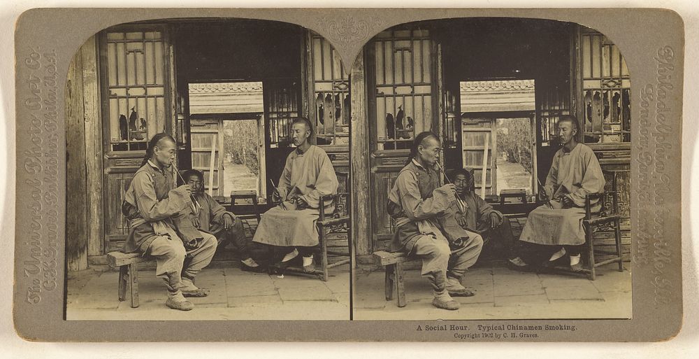 A Social Hour. Typical Chinamen Smoking. by Carleton H Graves