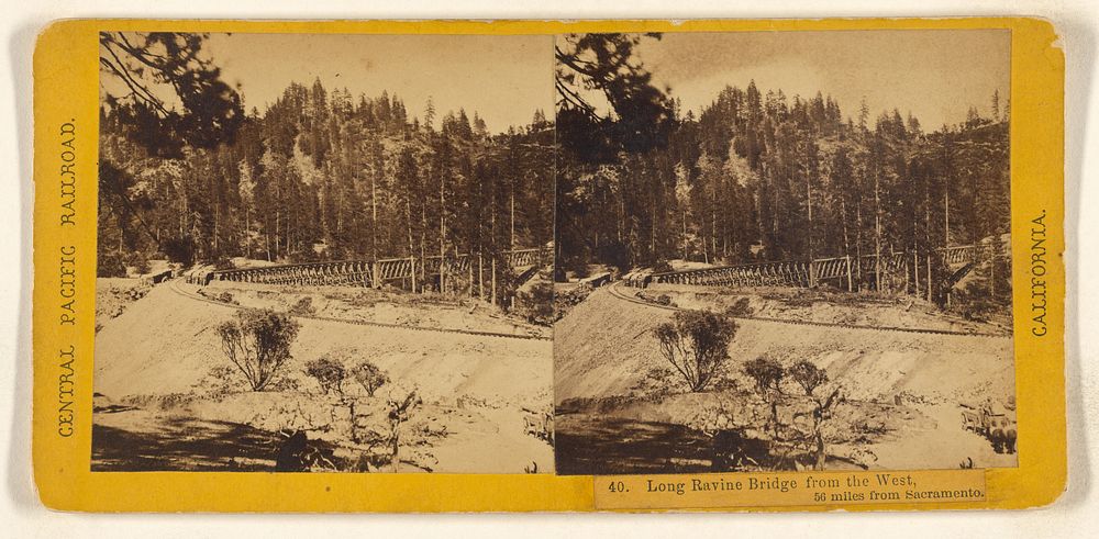 Long Ravine Bridge from the West, 56 miles from Sacramento. by Alfred A Hart