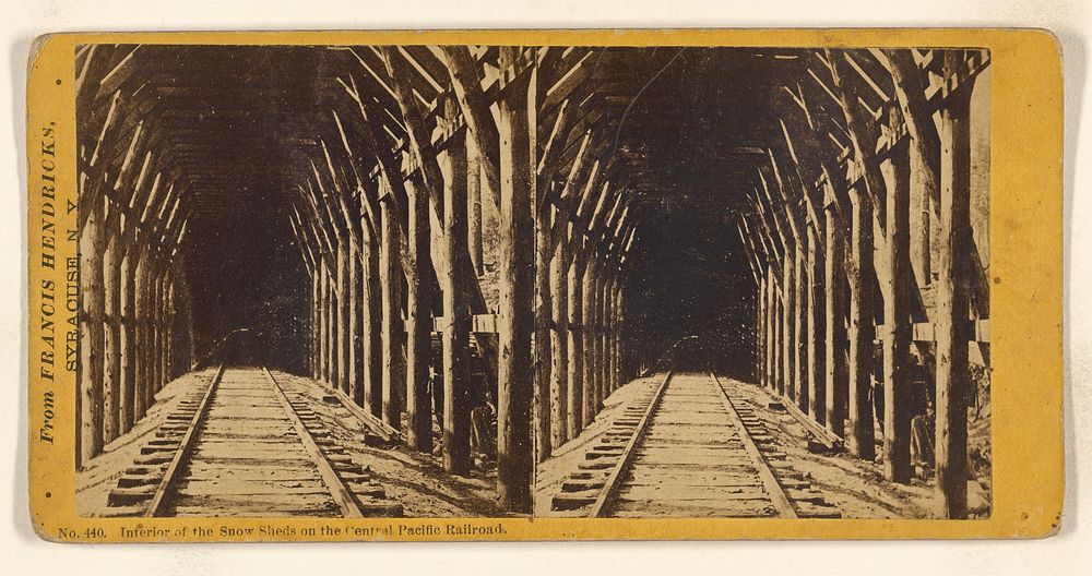 Interior of the Snow Sheds on the Central Pacific Railroad. by Francis Hendricks