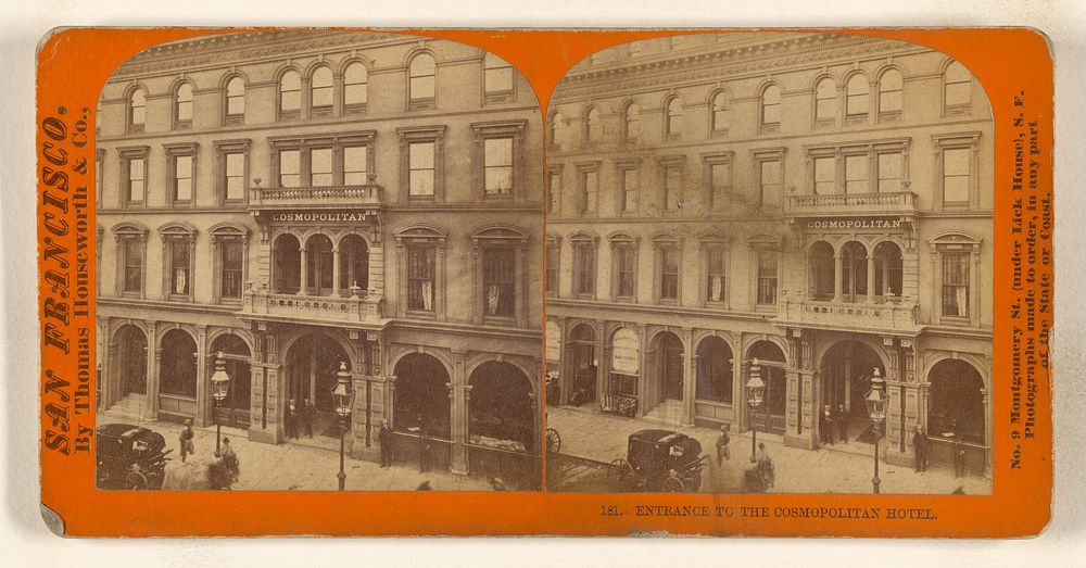 Entrance to the Cosmopolitan Hotel. by Thomas Houseworth and Company