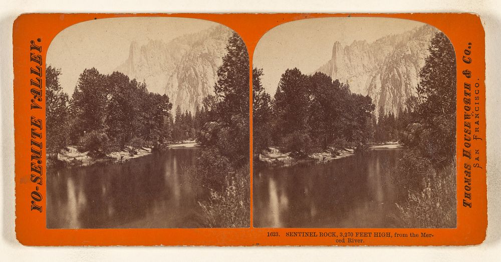 Sentinel Rock, 3,270 Feet High, from the Merced River. by Thomas Houseworth and Company