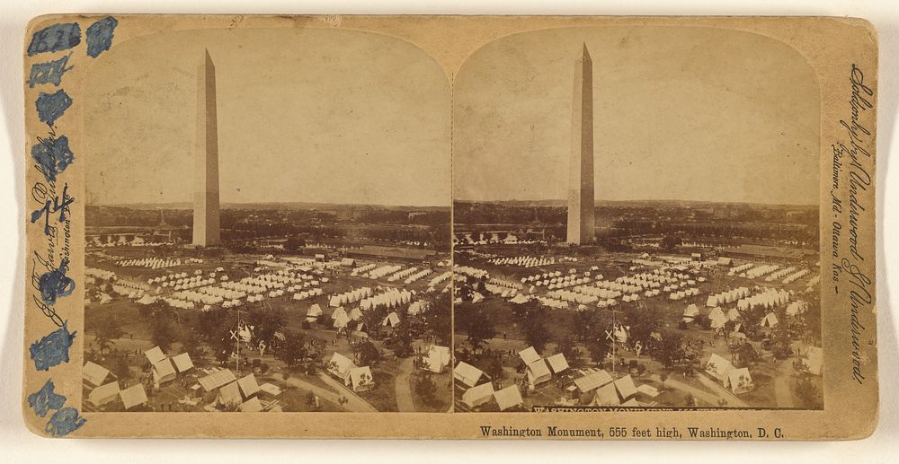Washington Monument, 555 feet high, Washington, D.C. [Taken during Time of Military Encampment] by John F Jarvis