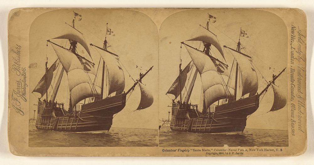 Columbus' Flagship "Santa Maria," Columbus Naval Parade, New York Harbor, U.S.A. by John F Jarvis