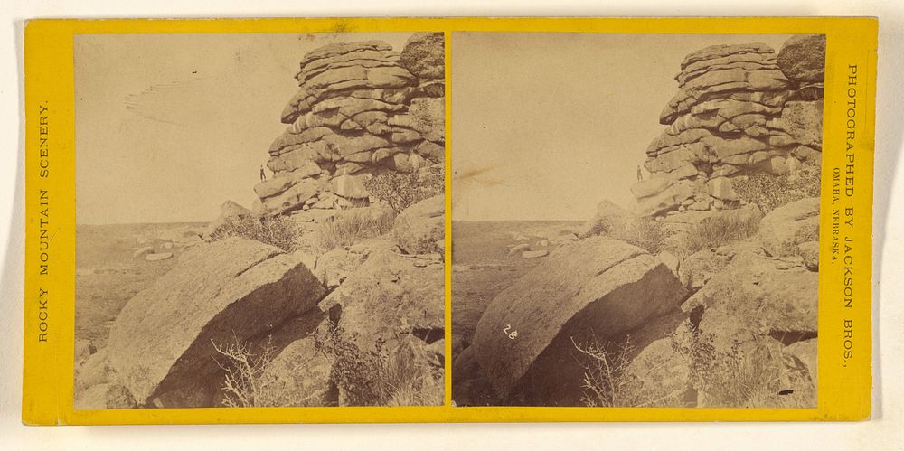 Rock formation, man standing at bottom in far background by William Henry Jackson and Co