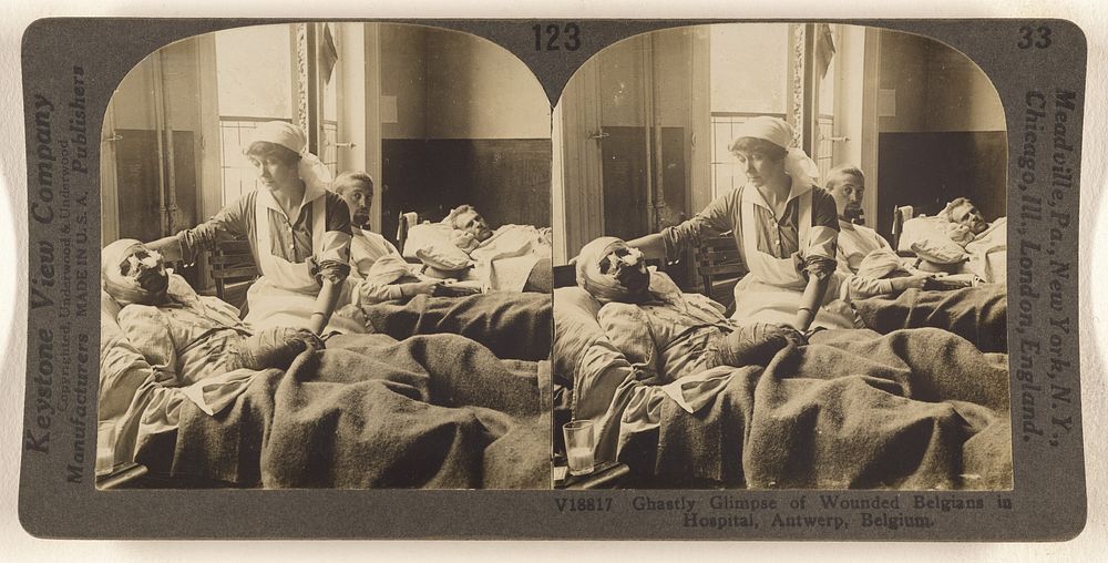 Ghastly Glimpse of Wounded Belgians in Hospital, Antwerp, Belgium. by Underwood and Underwood