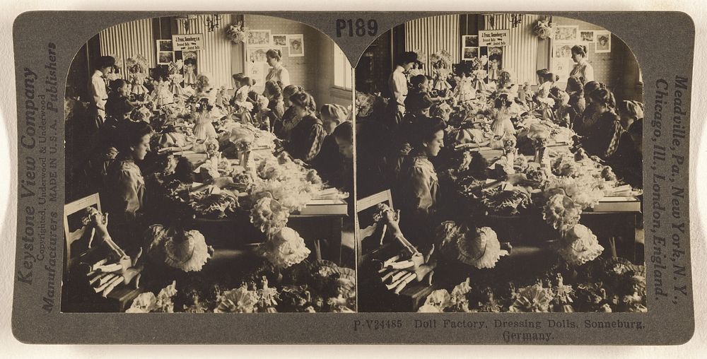 Doll Factory, Dressing Dolls, Sonneburg, Germany. by Underwood and Underwood