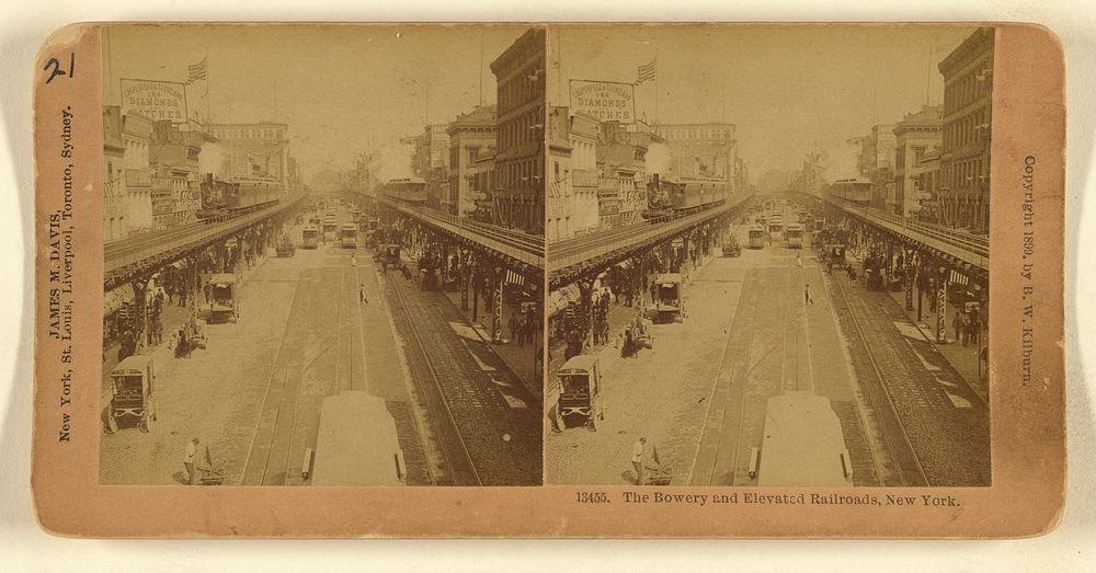 The Bowery and Elevated Railroads, New York. by Benjamin West Kilburn