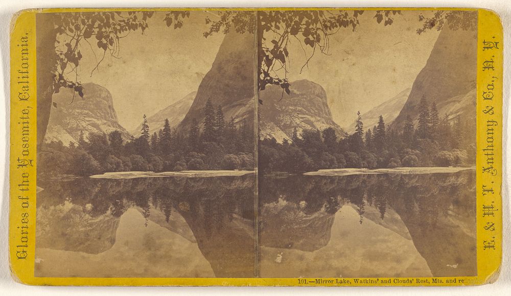 Mirror Lake, Watkins' and Clouds' Rest, Mts. and reflections. by Thomas C Roche