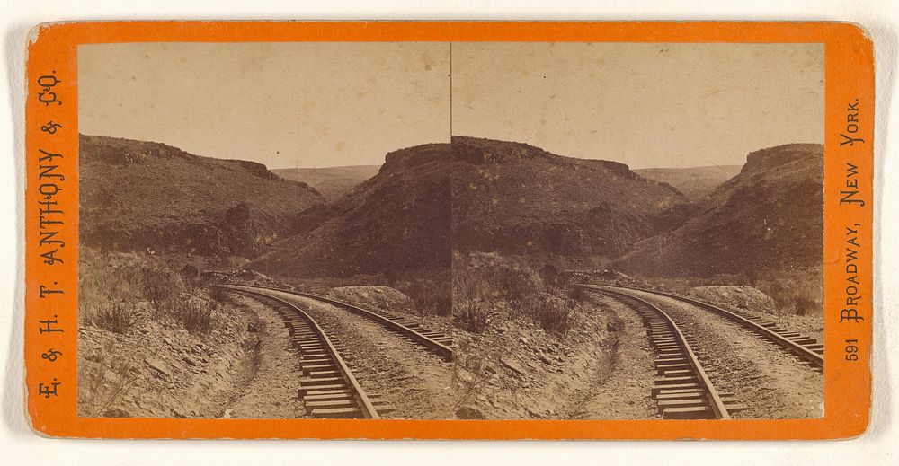 Humboldt Canyon, looking east from the Palisades. Central Pacific Rail Road. by A J Russell