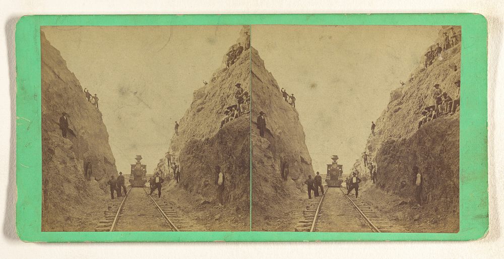 Railroad scene, men at tracks and on cliffs, Union Pacific Railroad, Utah by Savage and Ottinger