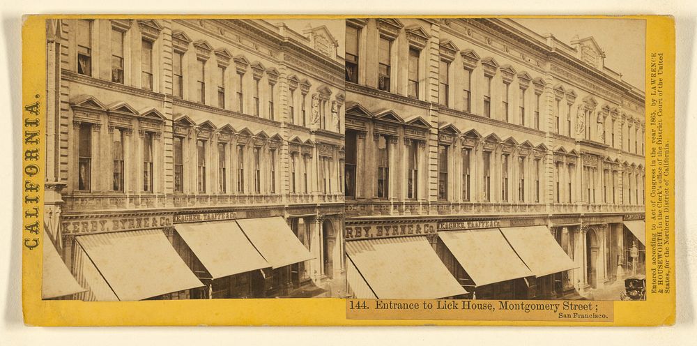 Entrance to Lick House, Montgomery Street; San Francisco. by Lawrence and Houseworth