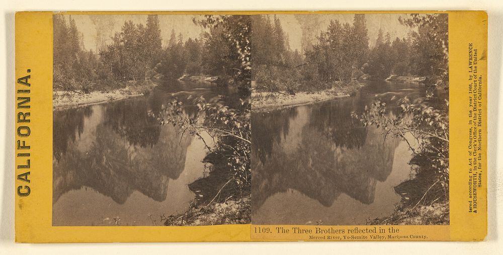 The Three Brothers reflected in the Merced River, Yo-Semite Valley, Mariposa Valley. by Lawrence and Houseworth