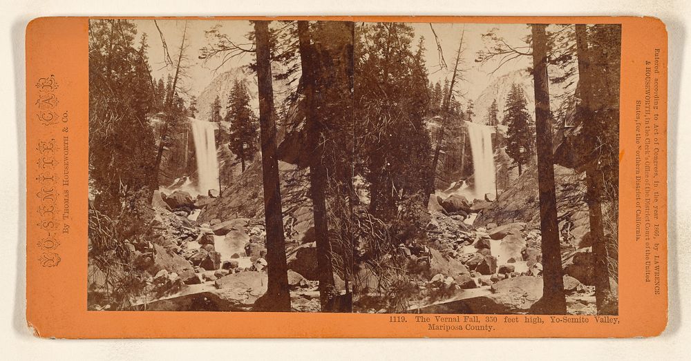The Vernal Fall, 350 feet high, Yo-Semite Valley, Mariposa Co. by Lawrence and Houseworth