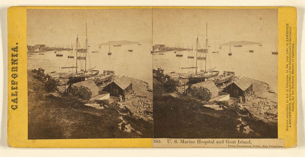 U.S. Marine Hospital and Goat Island, From Steamboat Point, San Francisco. by Lawrence and Houseworth