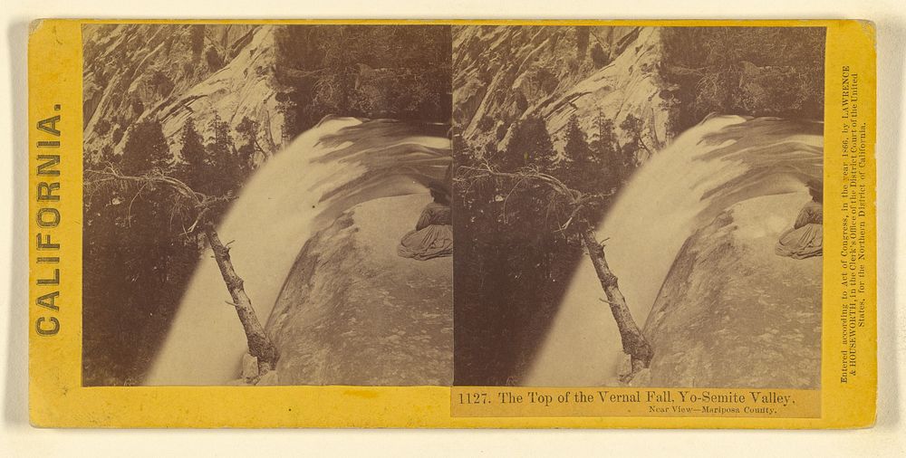 The Top of Vernal Fall, Yo-Semite Valley, Near View - Mariposa County. by Lawrence and Houseworth