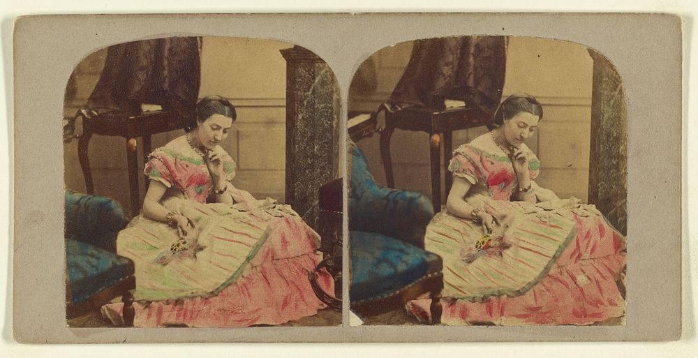 Woman sewing by London Stereoscopic and Photographic Company