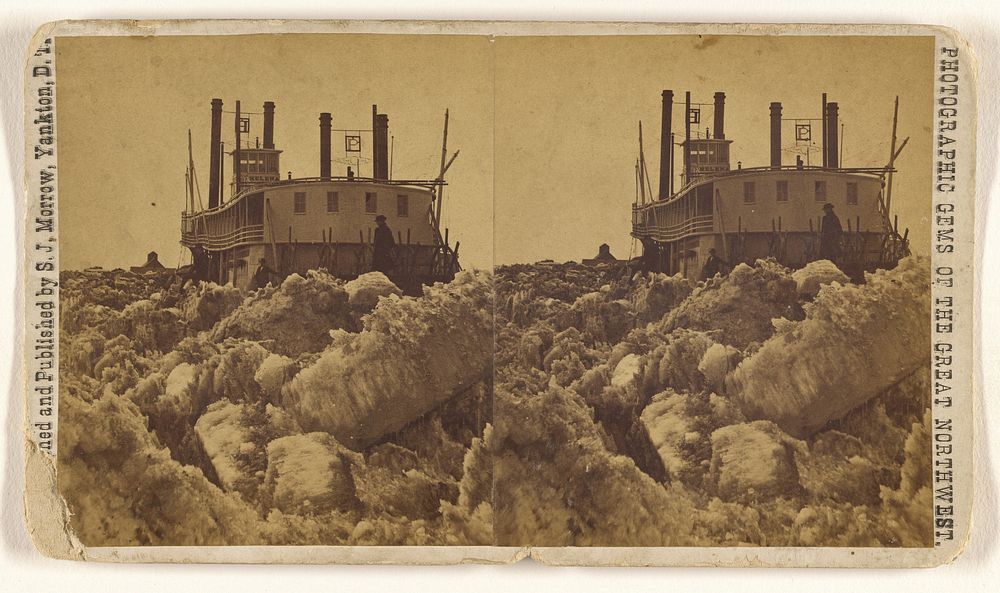 Steamer Helena after the heavy rise April 5th. Elevator and depot in distance. by Stanley J Morrow