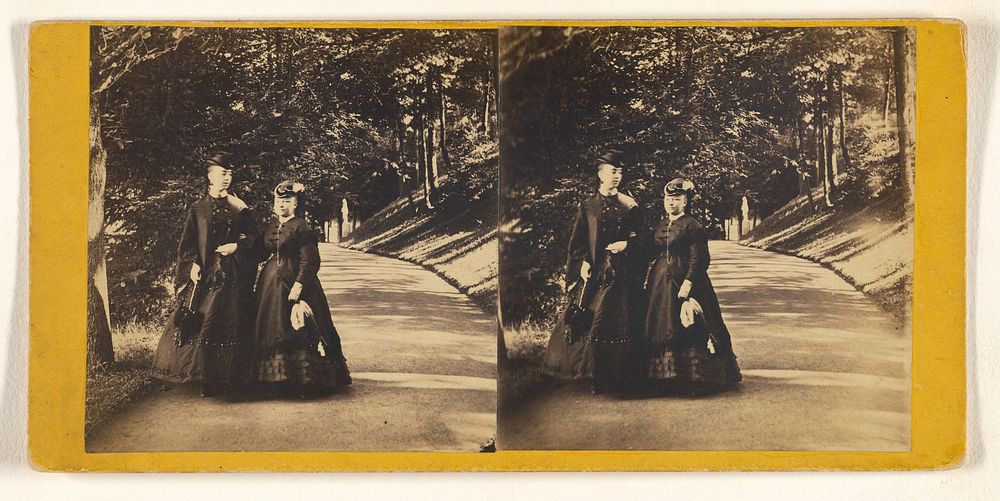 Two women posing in walkway, Saratoga Springs, New York by P H McKernon
