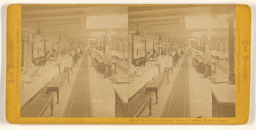 P.M.S.S. Co.'s Steamer "America" - Saloon, 101 feet in length. by Eadweard J Muybridge