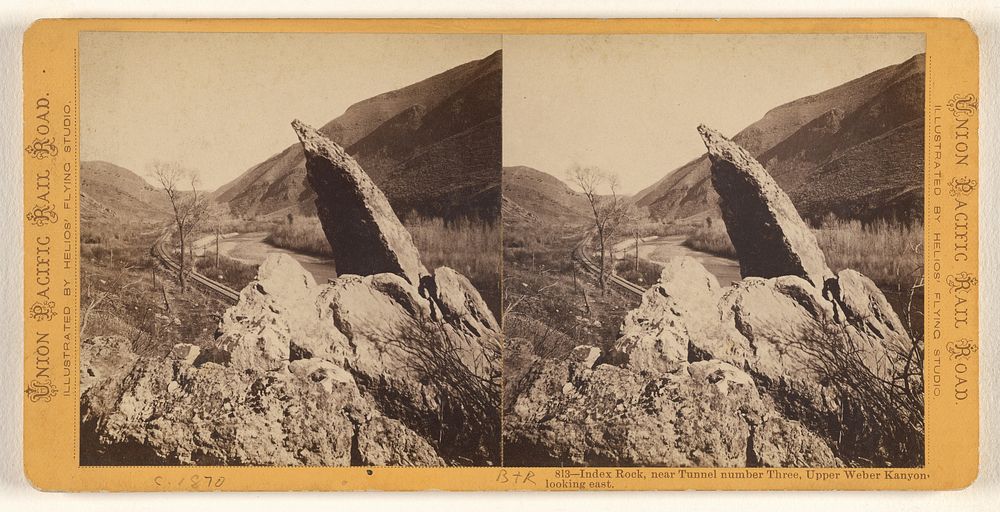 Index Rock, near Tunnel number Three, Upper Weber Kanyon [sic] looking East. by Eadweard J Muybridge