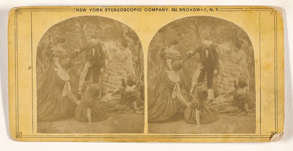 Man blindfolded with five women: a fantasy by New York Stereoscopic Company