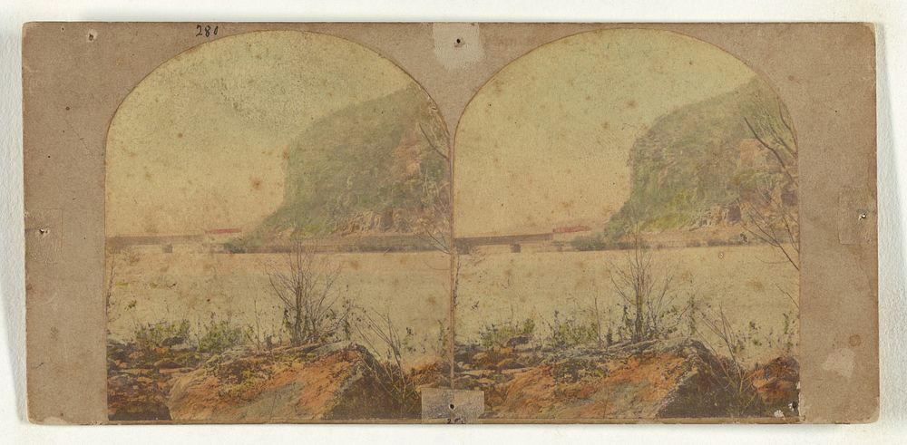 View on the Potomac. No. 1. Near Harper's Ferry. Pinnacle Mountain and Railroad Bridge. by New York Stereoscopic Company