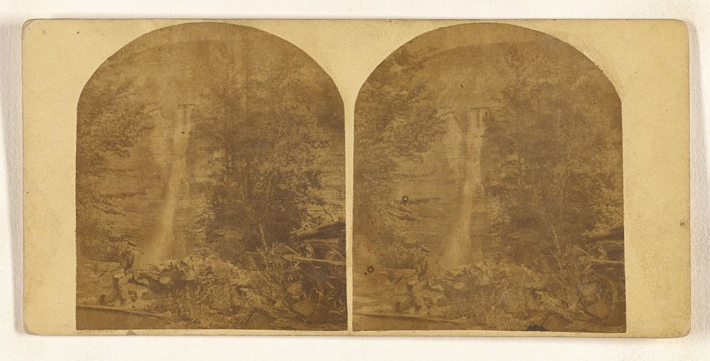 Genesee Falls, Portage, N.Y. View across the Gorge, showing the Cascade. The bank is 400 feet high. by New York Stereoscopic…