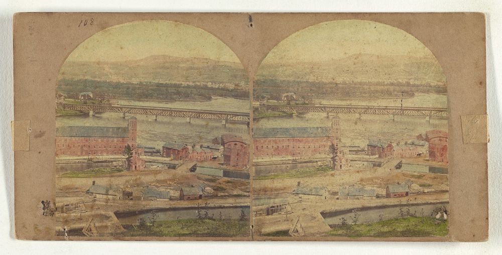 Cohoes Village, Erie Canal in the foreground, Railroad Bridge in the distance. by New York Stereoscopic Company