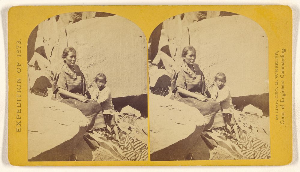 Navajo Indian Squaw, and Child, at their home, in Canon de Chelle. by Timothy H O Sullivan