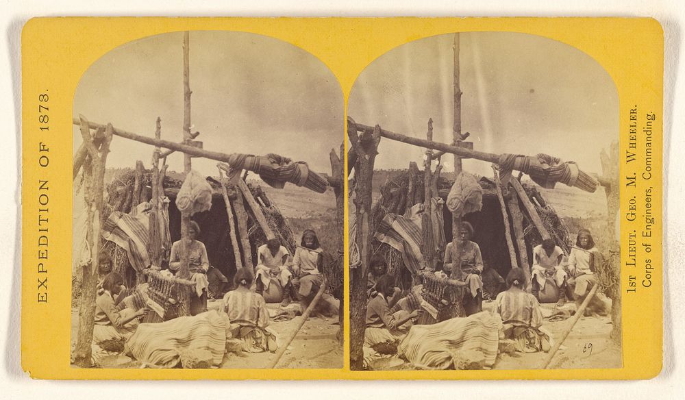 Domestic scene among the Navajoes Indians. The women weaving blankets, and the "Lords" looking disdainfully on... by Timothy…