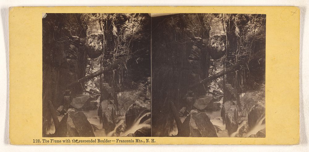 The Flume with the suspended Boulder - Franconia Mts., N.H. by Nathan W Pease