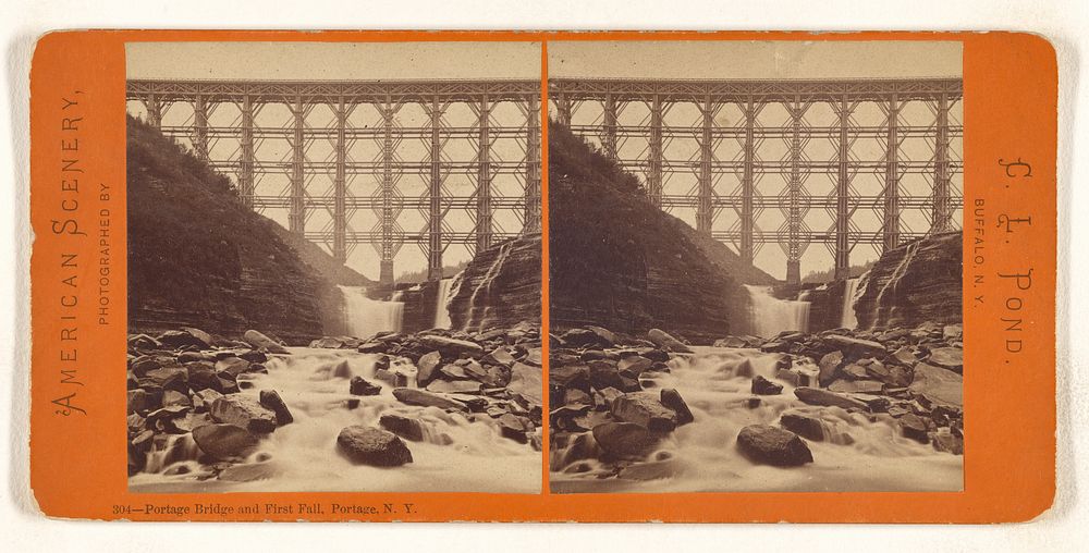 Portage Bridge and First Fall, Portage, N.Y. by C L Pond