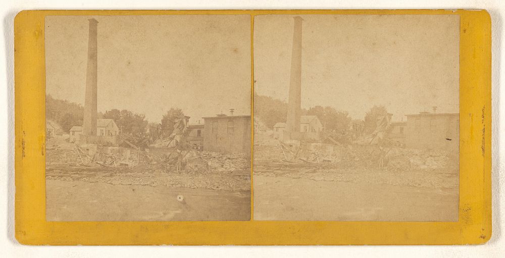 Destroyed building with large tower to left, Franklin, New Hampshire by Benning N Poor