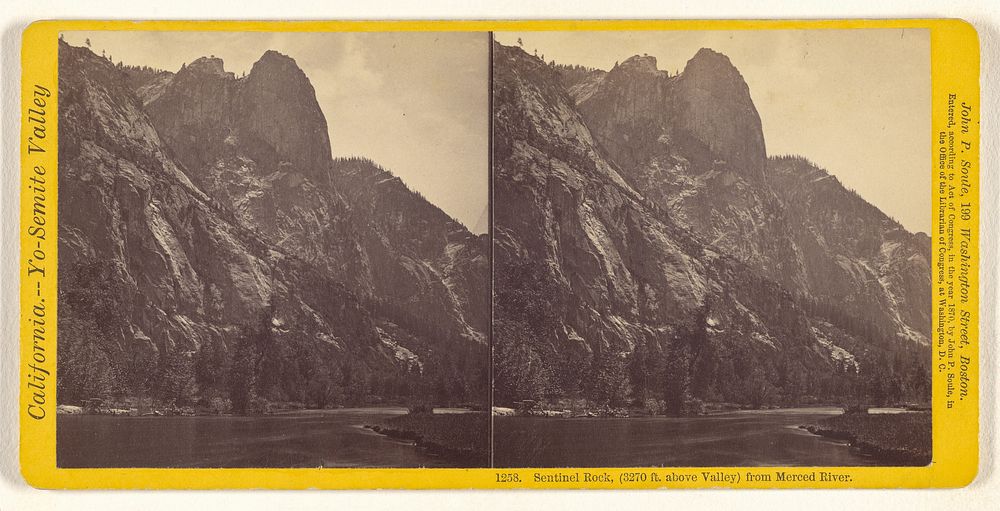 Sentinel Rock, (3270 ft. above Valley) from Merced River. by John P Soule