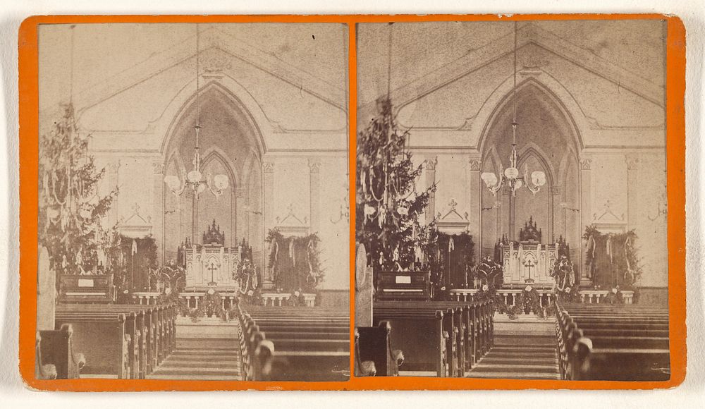Burlington [Iowa] Series. Front Interior of the Swedish Evangelical Lutheran Messias Church with Christmas Decoration by…