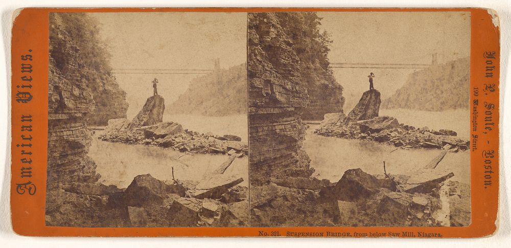 Suspension Bridge, from below Saw Mill, Niagara. by John P Soule