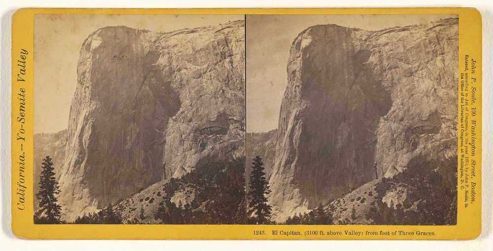 El Capitan, (3100 feet above Valley) from foot of Three Graces. by John P Soule