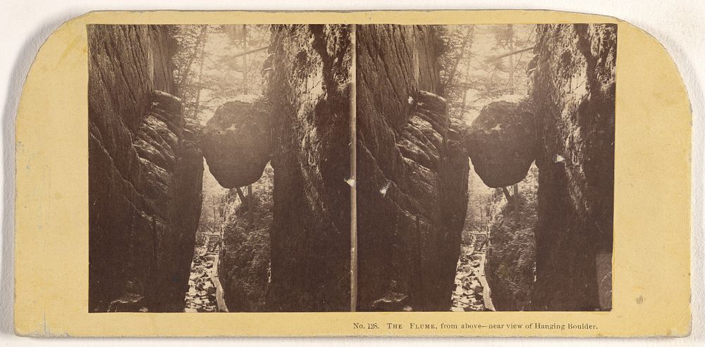 The Flume, from above - near view of Hanging Boulder. by John P Soule