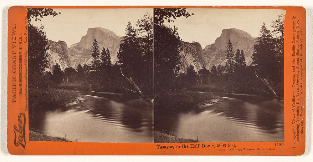 Tasayac, or the Half Dome, 5000 feet, Yosemite Valley, Mariposa County, Cal. by Carleton Watkins and I W Taber
